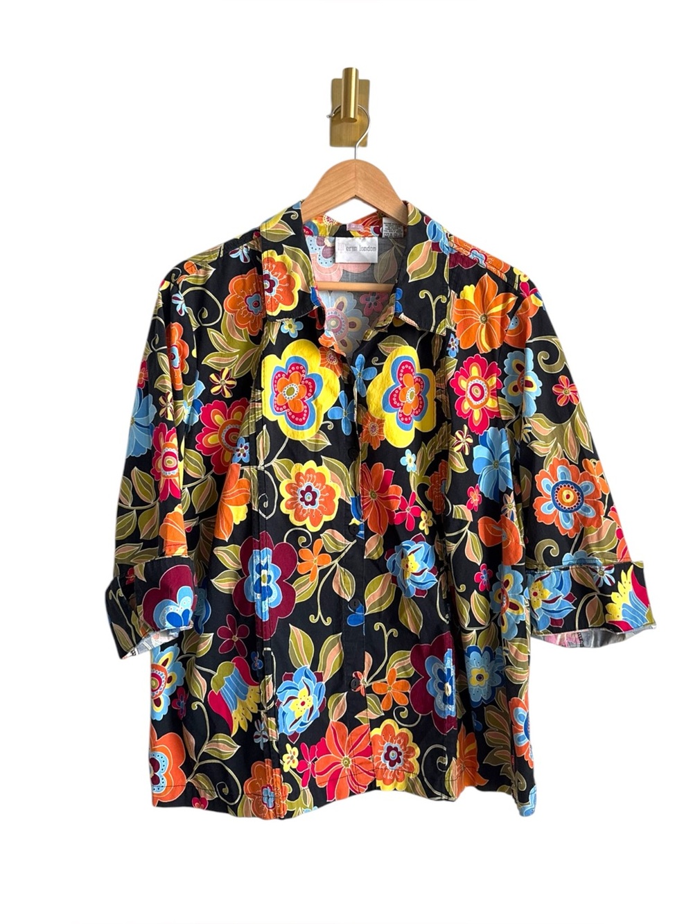 Erin London Women’s Floral Button Down Shirt Multicolor Plus Size 2X